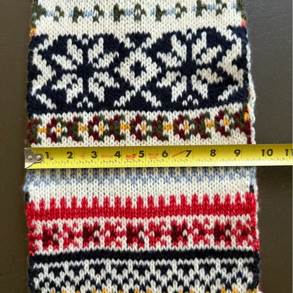 Old Navy Fair Isle Multicolor Knit Scarf 9”X 72” Navy Red Yellow Wool Nordic